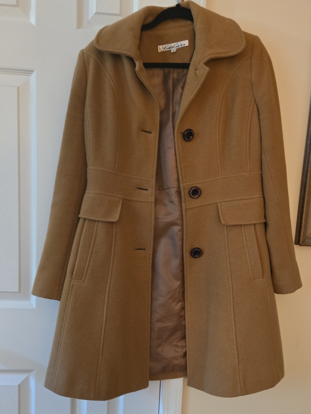 Kensie Camel Wool-Blend Fit & Flare Coat